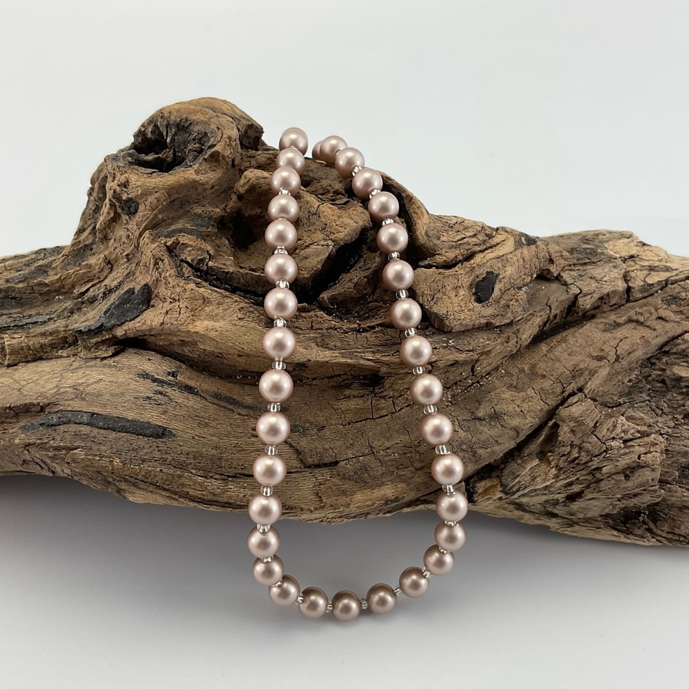 Swarovski Crystal Pearl Choker Necklace, 6mm, Powder Almond, Beige, Handmade - Picture 7 of 12